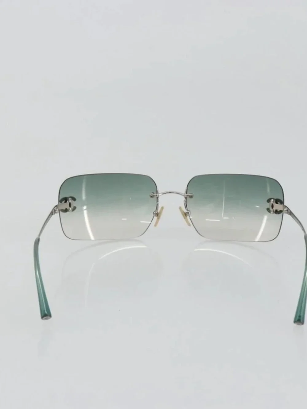 CHANEL COCO Mark Sunglasses metal Green CC Auth 188886
